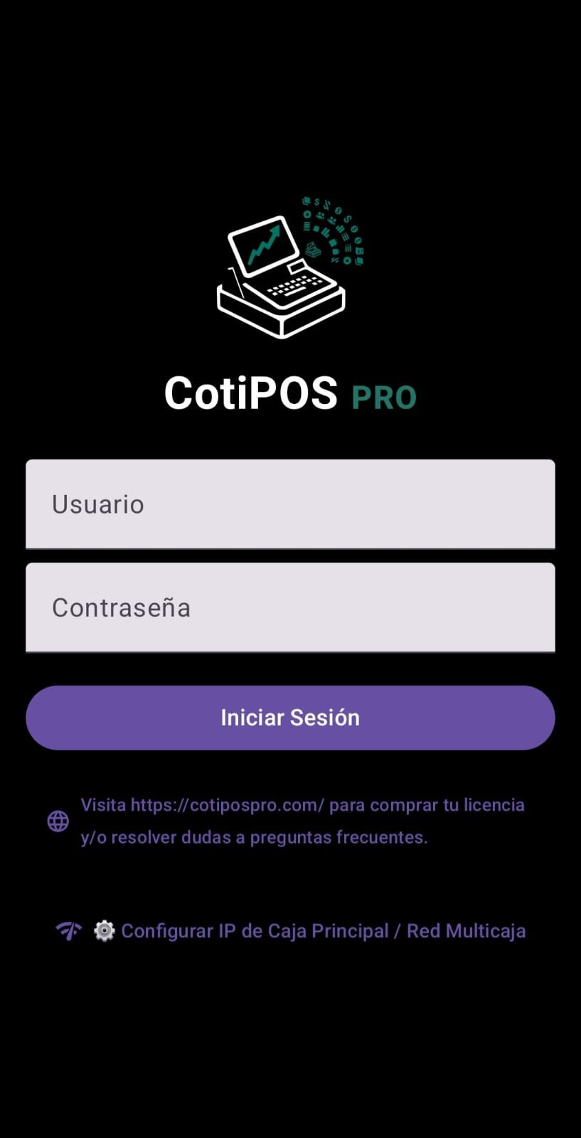 Pantalla de inicio de sesión CotiPOS PRO