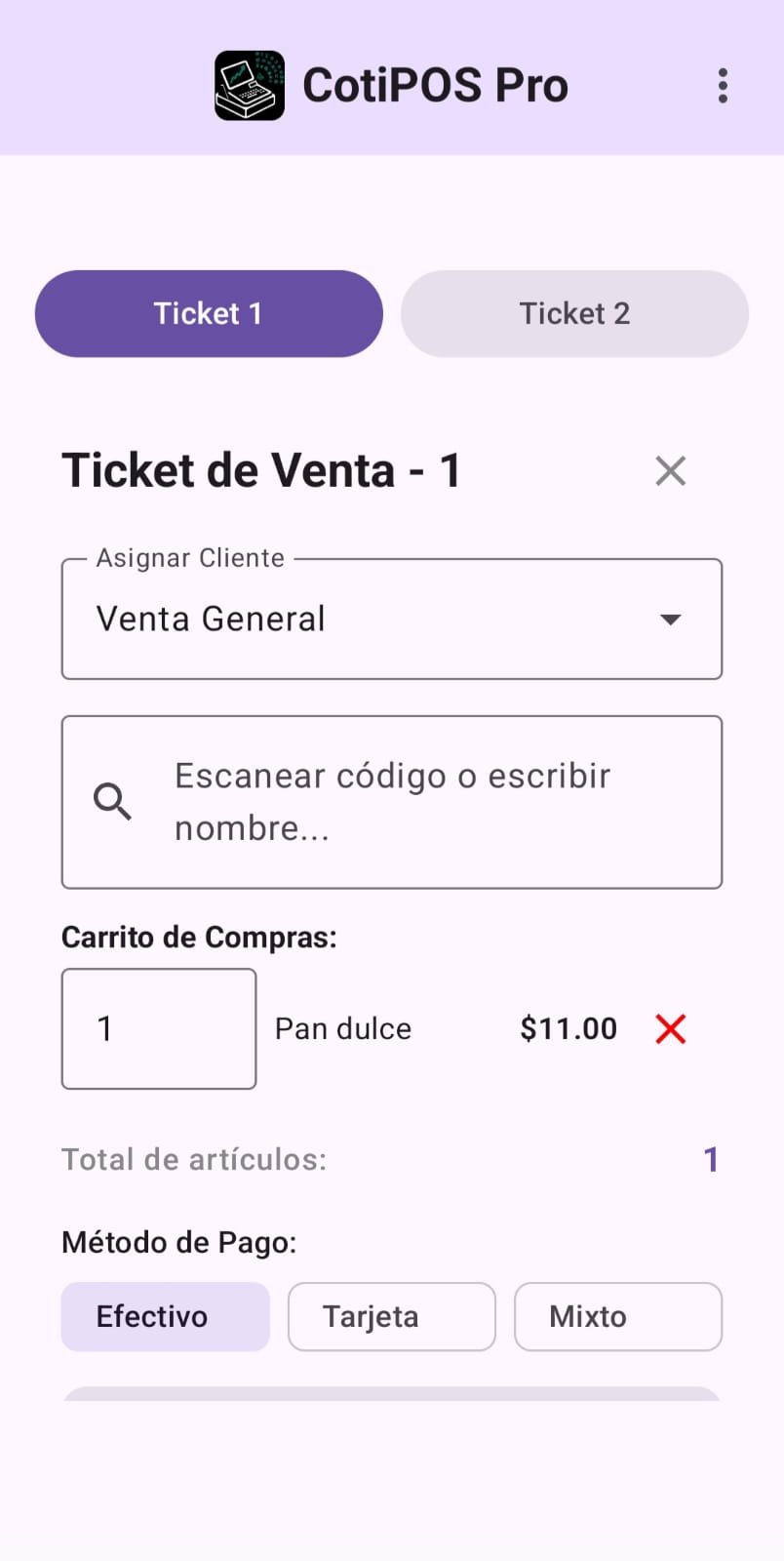 Interfaz de ventas CotiPOS PRO