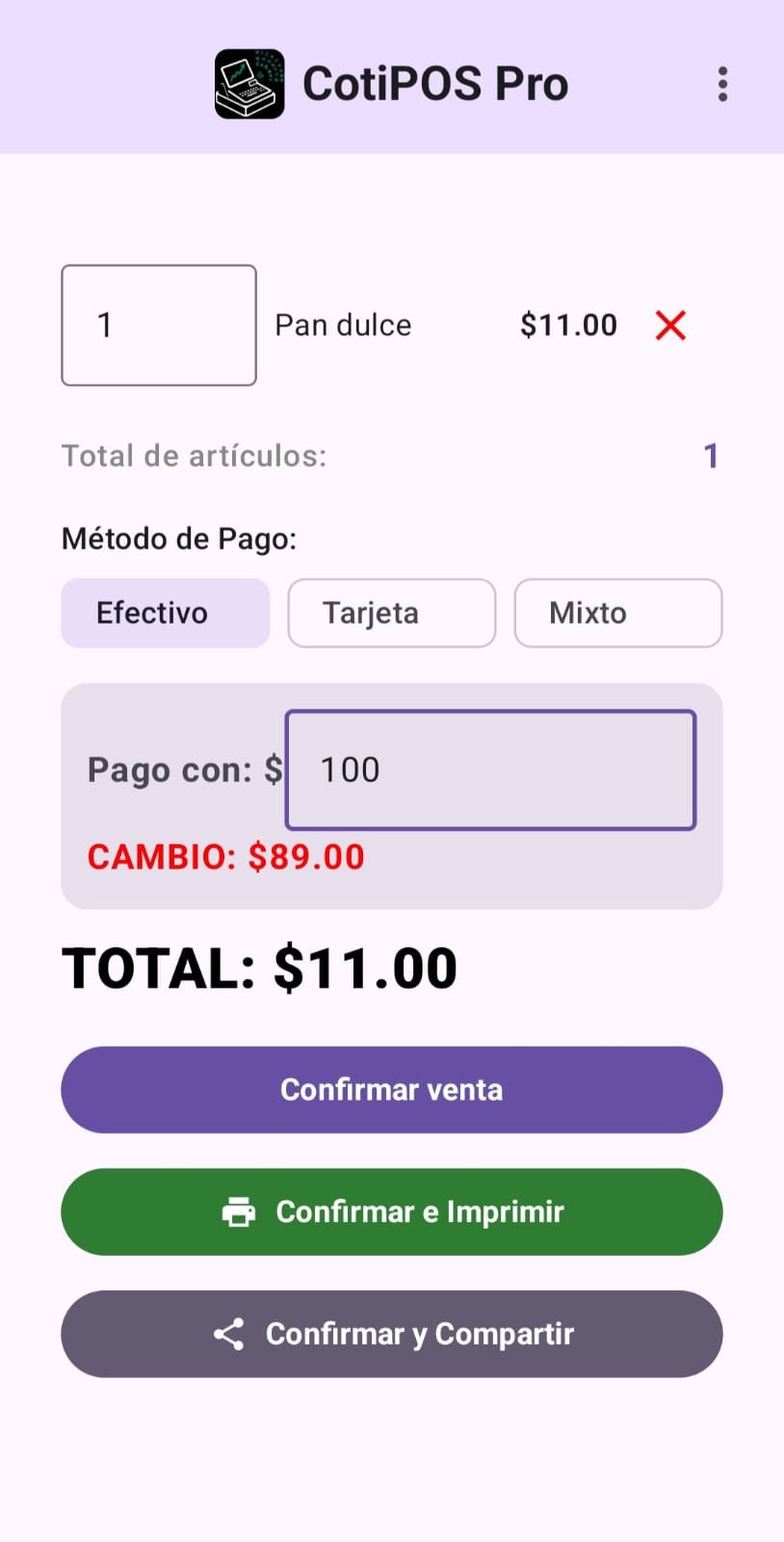 Interfaz de ventas CotiPOS PRO